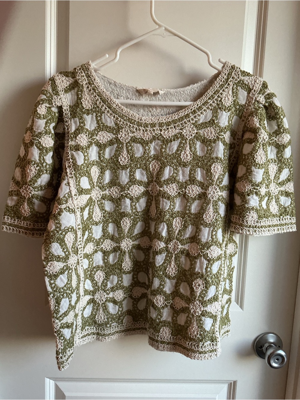 Solitaire Olive & Cream Crochet Floral Overlay Top